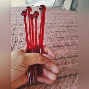 Vintage MCM Noritake Ruby Red Glass Drink Stirrers Swizzle Sticks Barware Bar